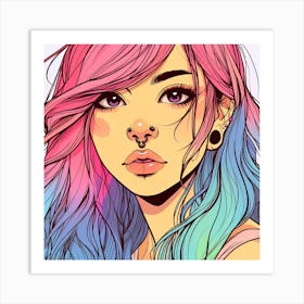 Girl With Colorful Hair Art Print