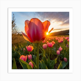 Sunset Tulips Art Print