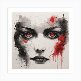 Bloody Face, ink, watercolour Art Print