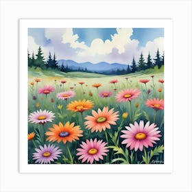 Watercolor Painting Of A Spring Wildflower Meadow Art Print