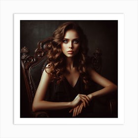 Beautiful Young Woman Sitting On A Chair Art Print