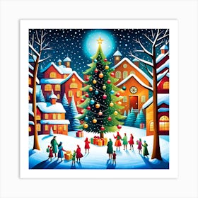 Christmas Village, Christmas Tree art, Christmas Tree, Christmas vector art, Vector Art, Christmas art, Christmas, happy  Art Print