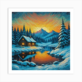 Cabin In The Snow Art Print