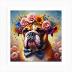 Bulldog With Flowers 2 Art Print