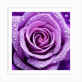 Purple Rose With Water Droplets Art Print