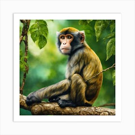 Beautiful Monkey On Branch Of A Tree Art Print