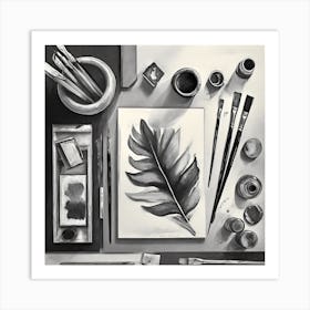 Firefly A Beautiful Modern Italian Inspired Flatlay Of A Creative Workspace For Oil Painting, Stylis Art Print