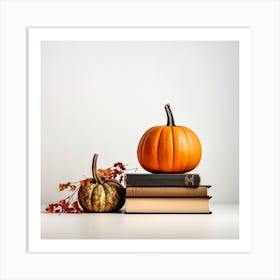 Pumpkins On Books Art Print