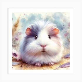 Guinea Pig With Purple Flowers Art Print