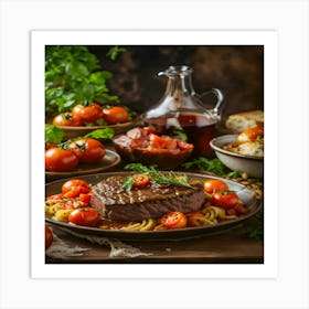 Steak With Pasta And Tomatoes Art Print