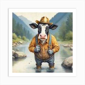 Cow In The River Art Print