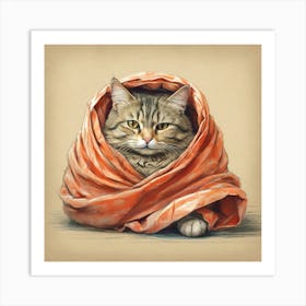 Cat In A Blanket Art Print