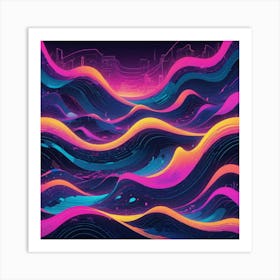 Neon Wave Background Art Print