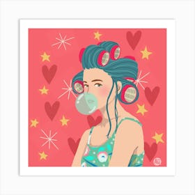 Retro Chic Bubblegum Babe Art Print