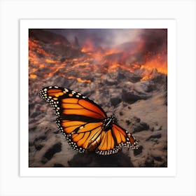 Monarch Butterfly On The Lava Art Print