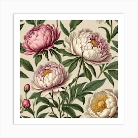 Peony Seamless Pattern Art Print