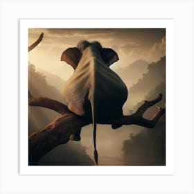 Elephant On A Tree Branch Art Print