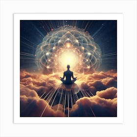 Man In Meditation In The Clouds Art Print