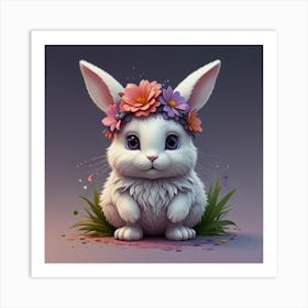 Rabbit- flowers Art Print