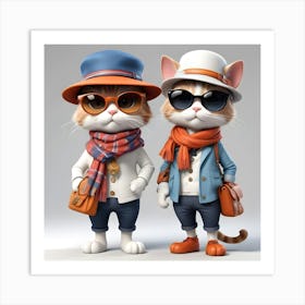 Two Cats In Clothes Art Print