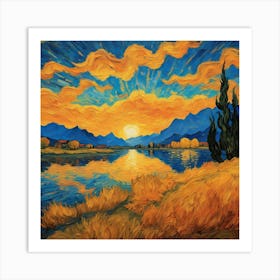 Sunset Over The River Art Print