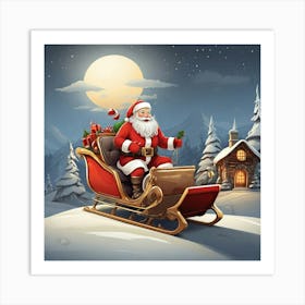 Santa Claus In Sleigh Art Print