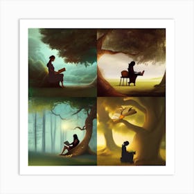 Reading In The Forest Art Print