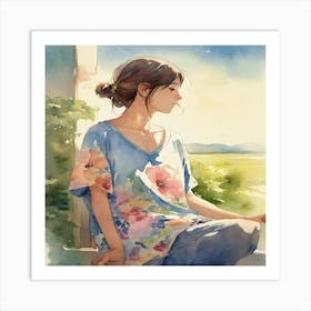 Watercolor Of A Girl Art Print