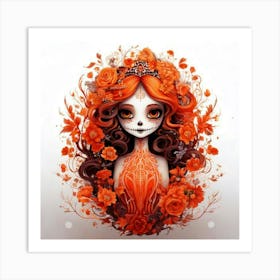 Firefly Character, Girl, Big Eyes, Orange, White, Flowers, Wreath, Curly Hair, Long Dress, Floral, P (2) Art Print