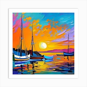 Sunset Sailboats Art Print