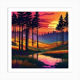 Sunset In The Forest 32 Art Print