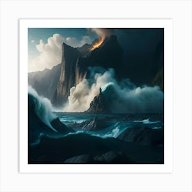 Boat In The Furious Ocean (12) Art Print