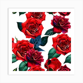 Seamless Pattern With Red Roses 1 Art Print