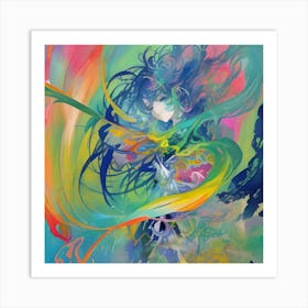 Girl With Colorful Hair Art Print