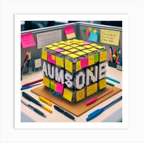Cube On Desk Art Print