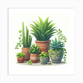 Cactus Plants In Pots Art Print