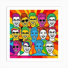 Pop Art Illustration, Banner, Texture Or Background Depicting The Pride Day And The Lgbt Community With Diverse People Generated By Ai Art Print