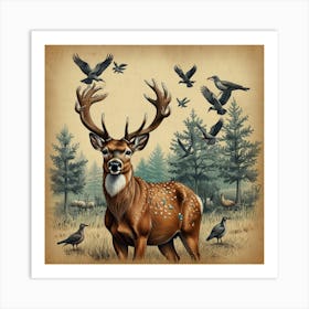 Deer In The Woods 41 Art Print