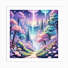 A Fantasy Forest With Twinkling Stars In Pastel Tone Square Composition 32 Art Print