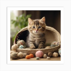 Kitten In A Basket Art Print