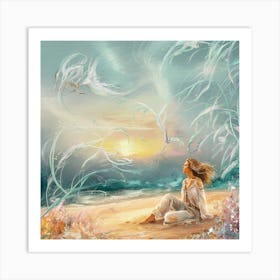 Dreaming Girl On The Beach Art Print