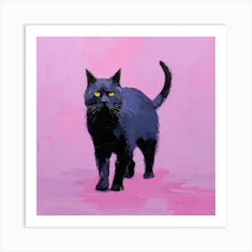 Black Cat On Pink Art Print