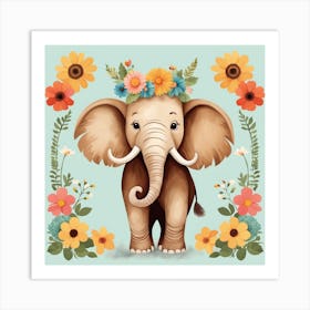 Floral Baby Mammoth Nursery Illustration (11) Art Print