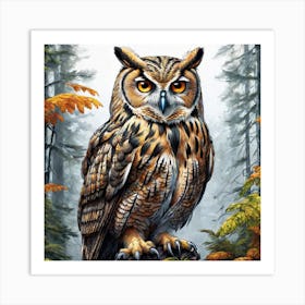 Owl In The Forest 156 Art Print