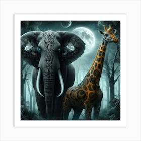 Giraffe And Elephant Art Print