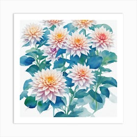 Watercolor Dahlias Art Print