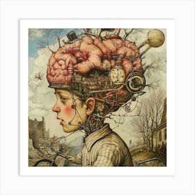 Brain On A Bicycle Art Print