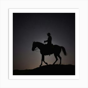 Silhouette Of A Cowboy Riding A Horse Art Print