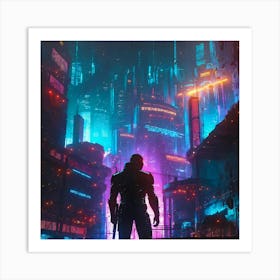 Man In A Futuristic City Art Print