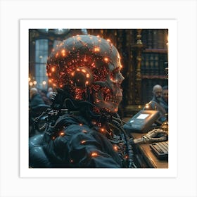 Skeleton In A Library Art Print